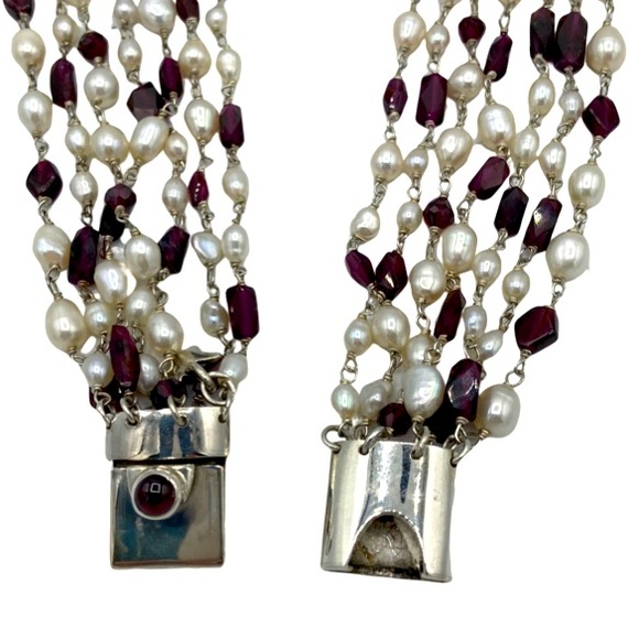 NWT Mariposa Designs 18" Sterling, Freshwater Pearl, and Garnet Necklace - Picture 3 of 3
